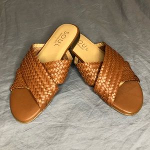 Soul Naturalizer Brown Braided Leather Boho Criss Cross Strap Slide Sandals